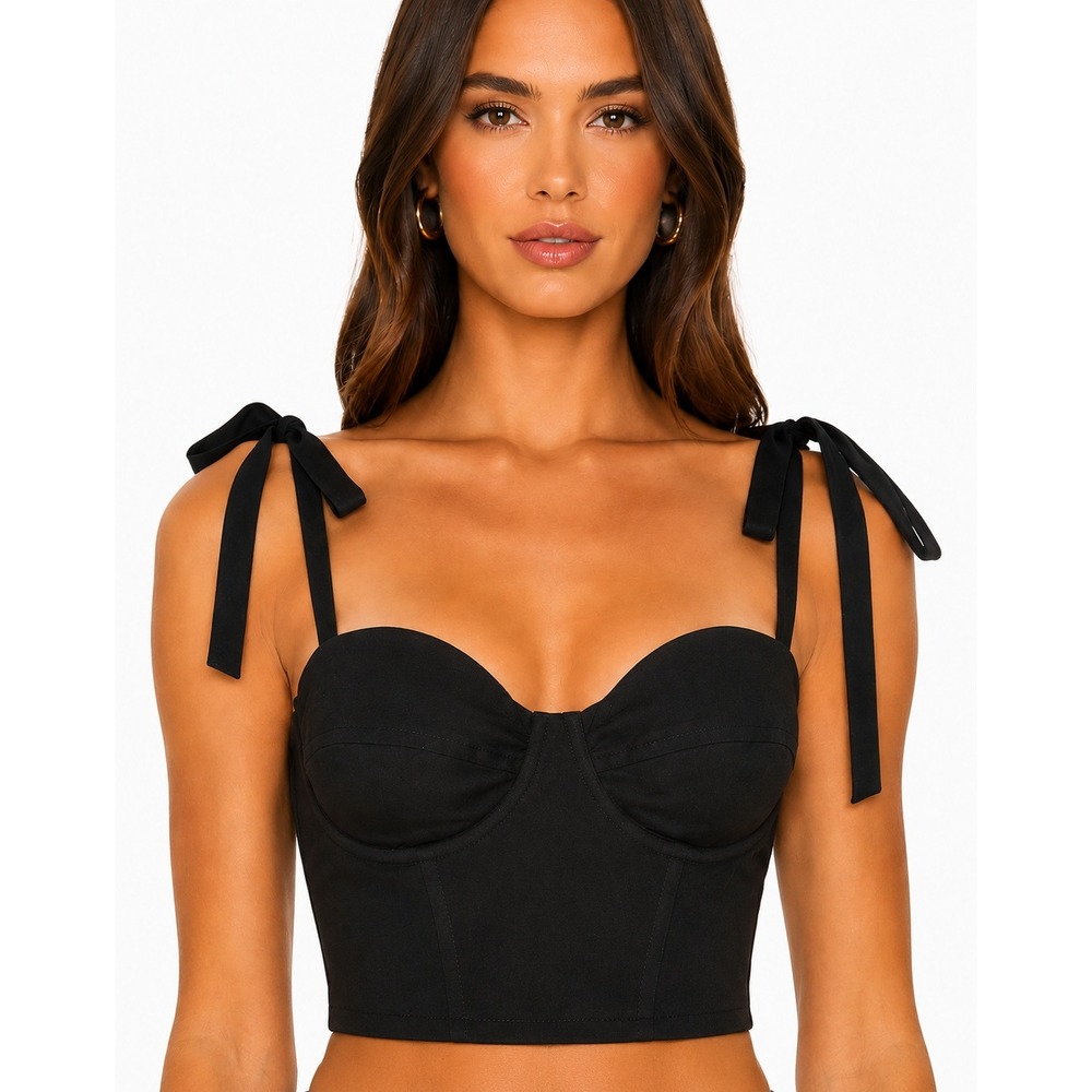 HIT Black Corset Bustier Crop Top M Tie Strap Underwire Y2K Coquette Whimsigoth